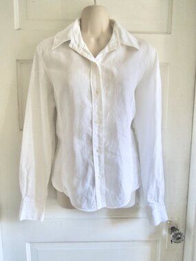 Vintage Faconnable White 100% Linen Button Down Shirt M